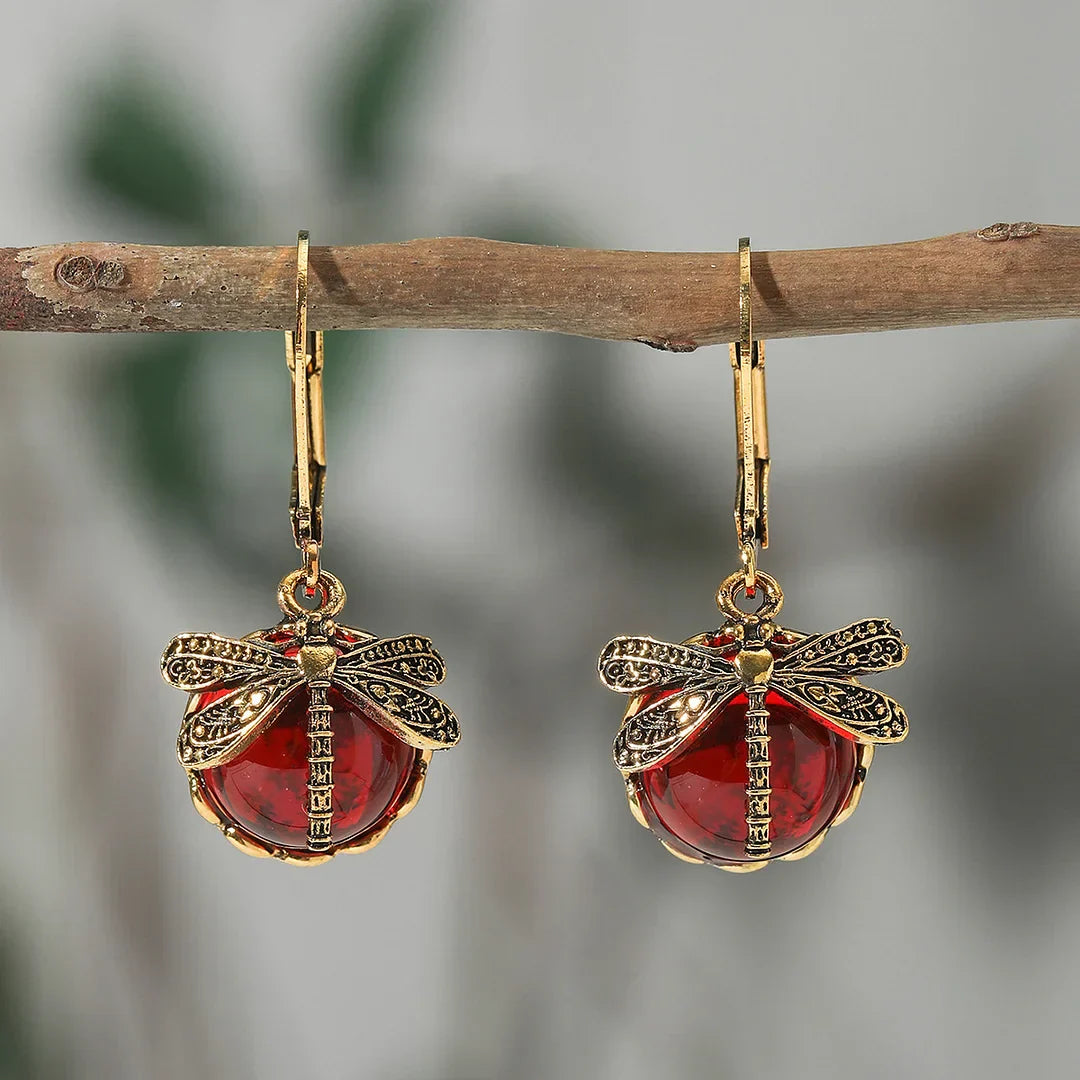 Pendientes de Esfera de Libélula de Plata Antigua