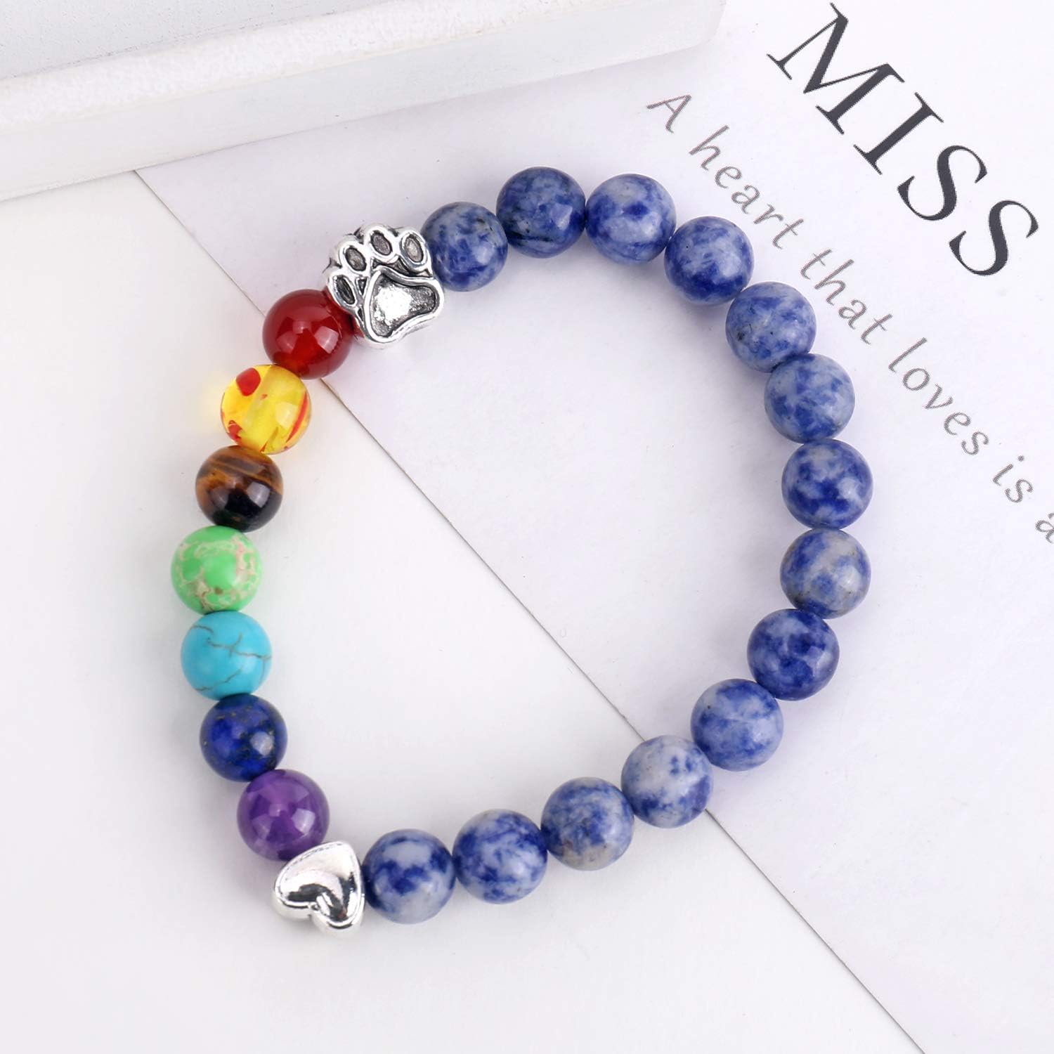 Pulsera Memorial Puente Arcoíris – Regalo con 7 Bolas de Chakra por la Pérdida de una Mascota