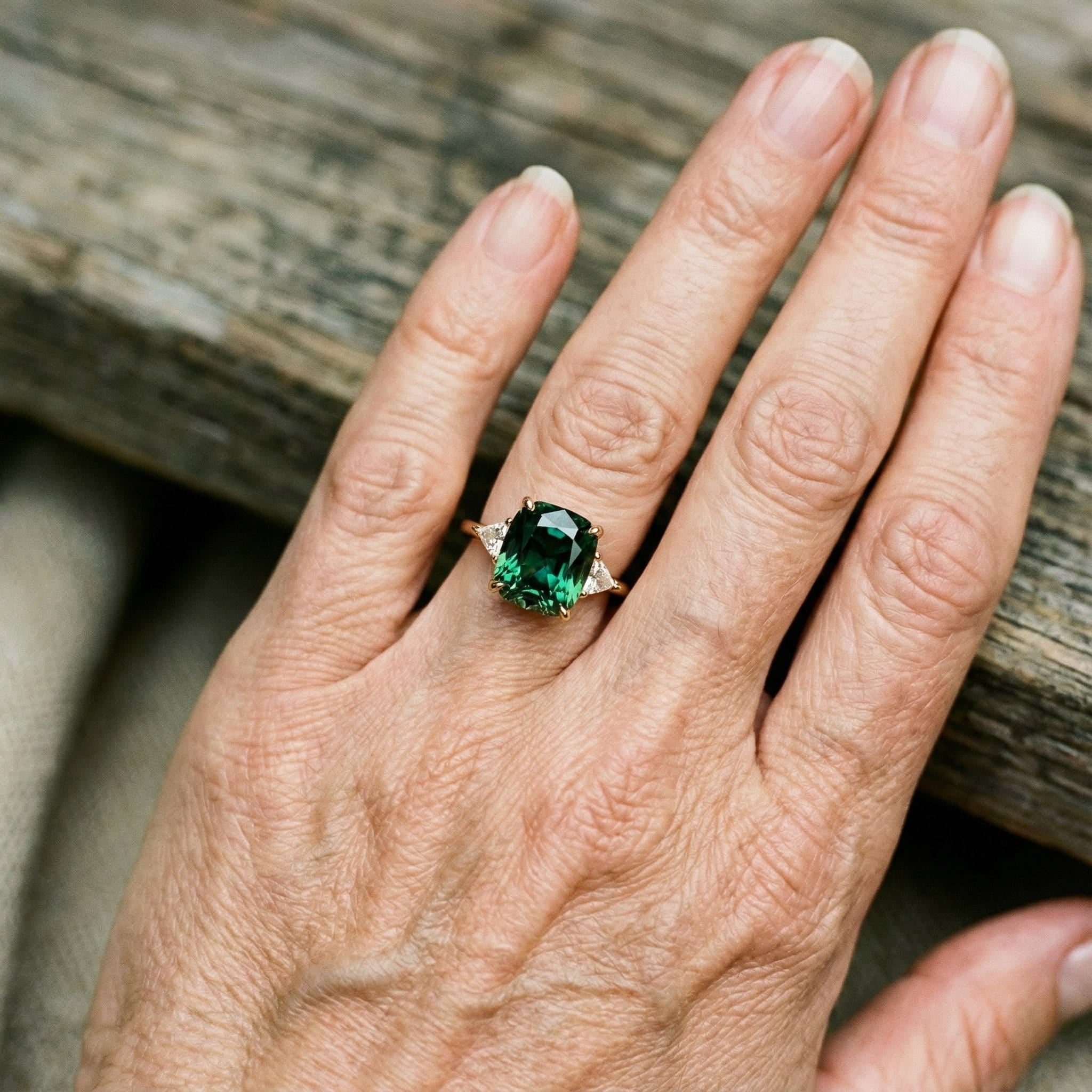 Anillo Cuadrado Elegante con Esmeralda