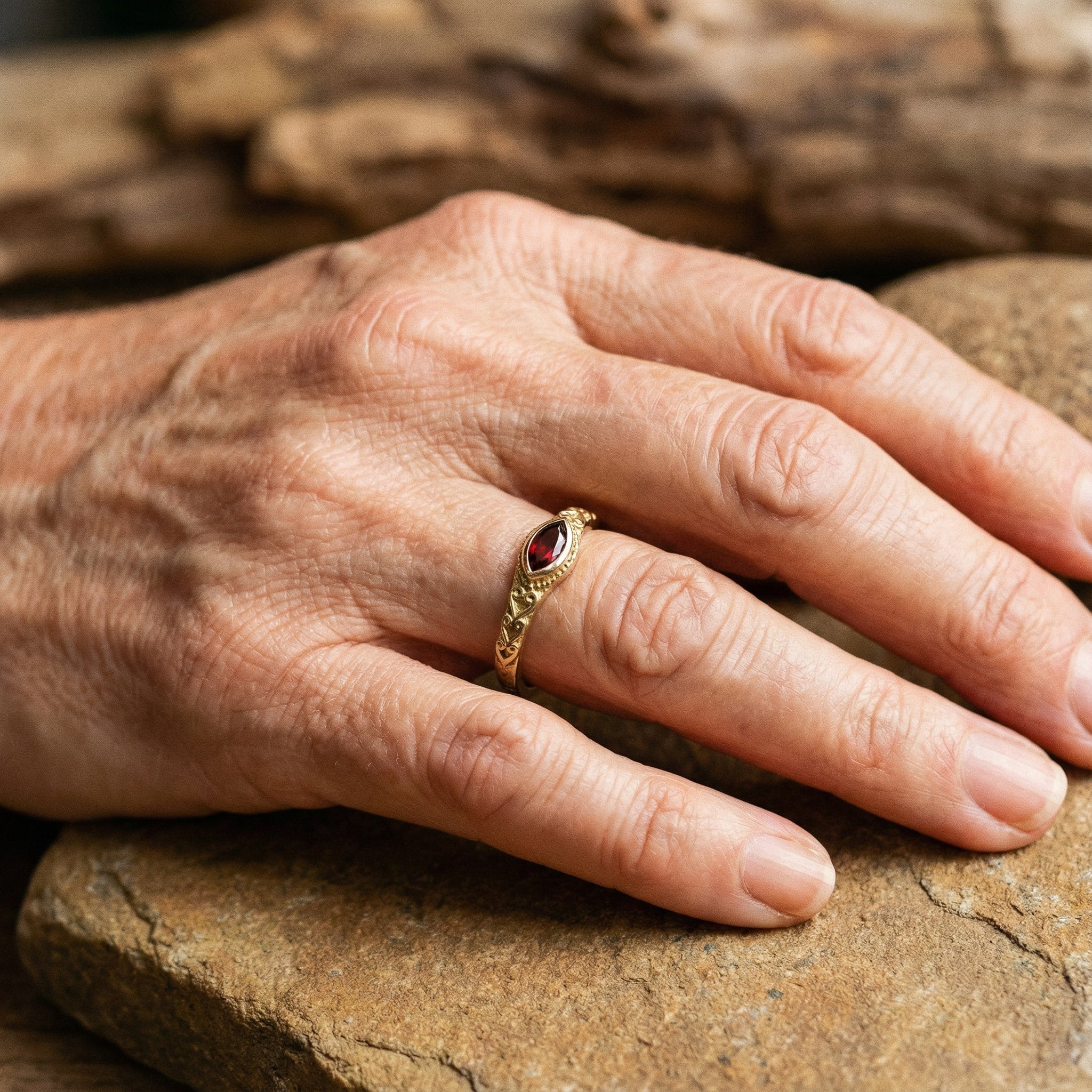 Anillo Vintage de Oro con Cristal Rojo