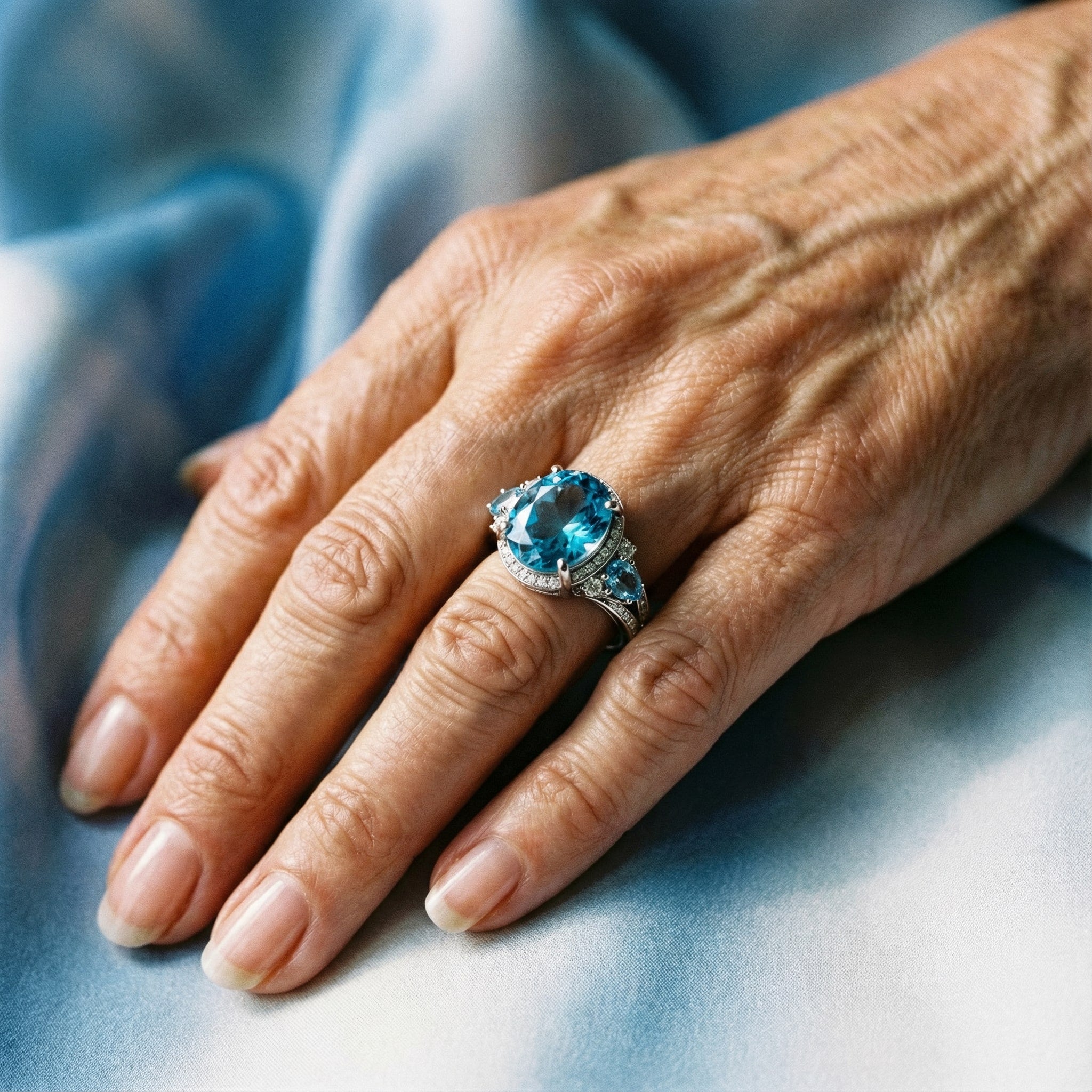 Anillo de Plata Vintage con Cristal Azul