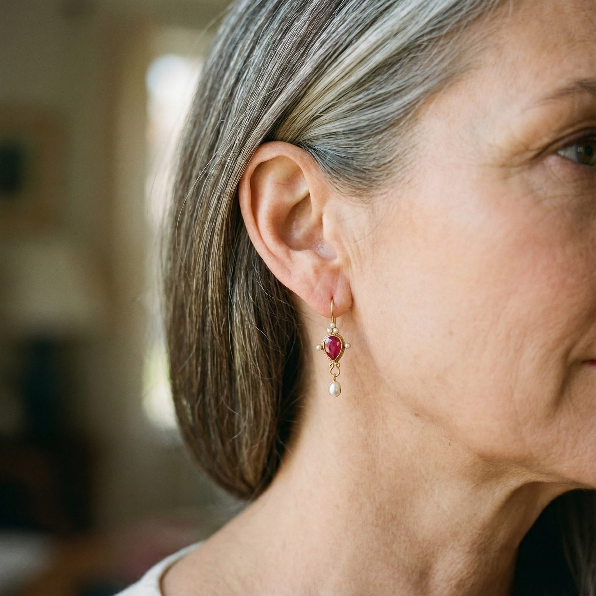 Pendientes Vintage con Rubí y Perla