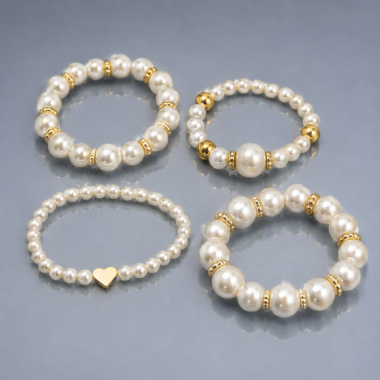 Conjunto de Pulseras de Perlas Blancas