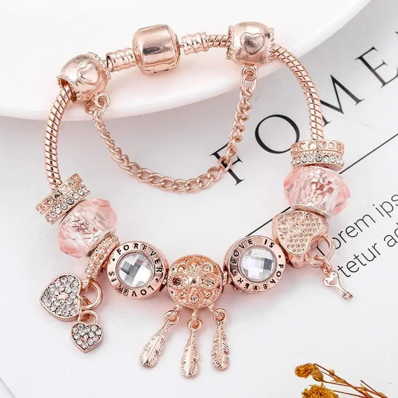 Pulsera Atrapa Sueños Rosa con Pendientes de Plata