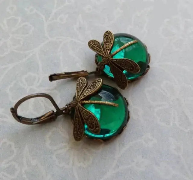 Pendientes Esfera Libélula en Oro Antiguo