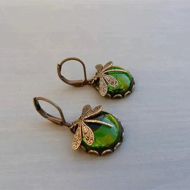 Pendientes Esfera Libélula en Oro Antiguo