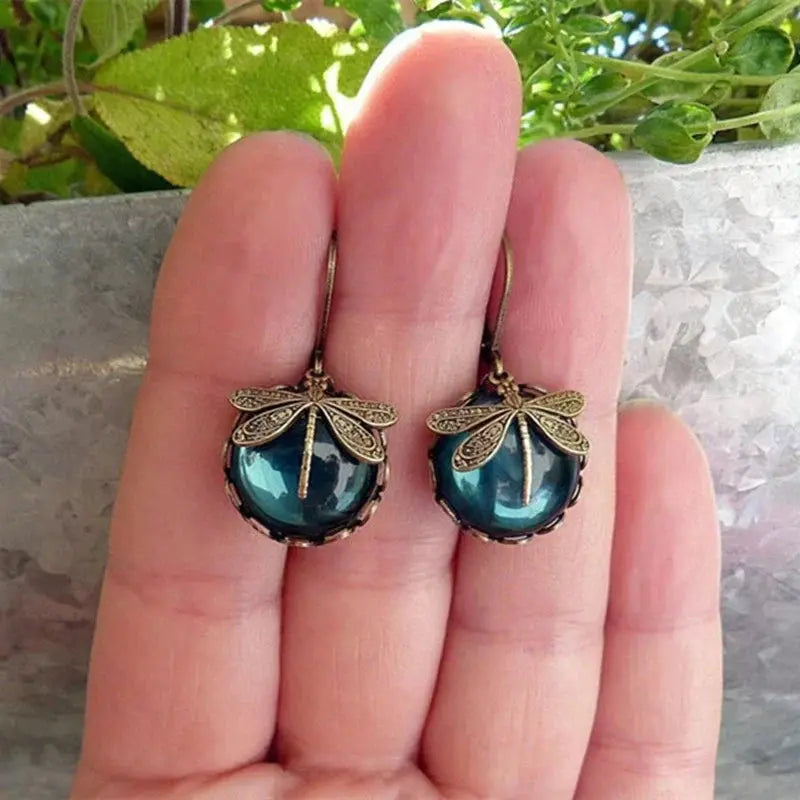 Pendientes Esfera Libélula en Oro Antiguo