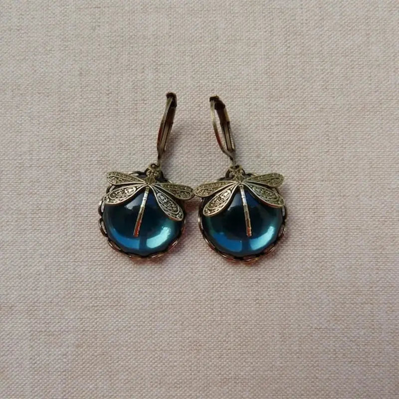 Pendientes Esfera Libélula en Oro Antiguo