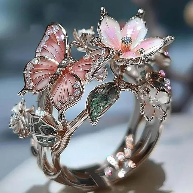 Anillo Mariposa de Naturaleza Brillante con Zirconia
