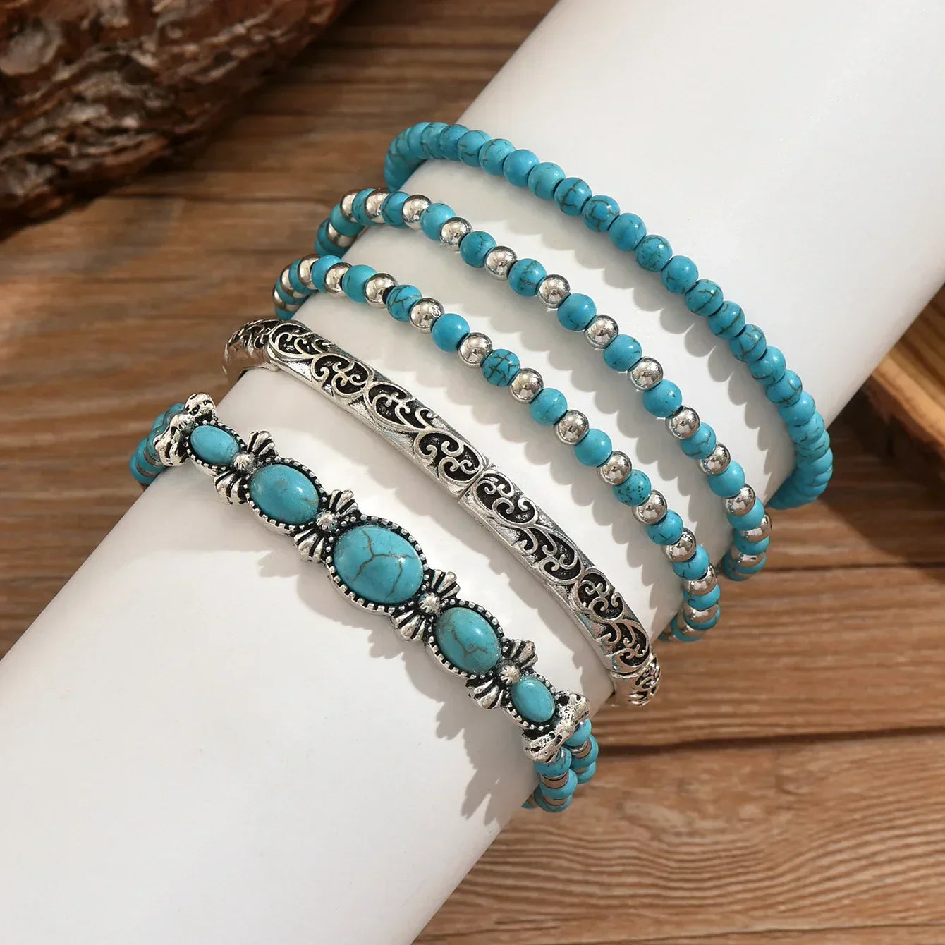 Conjunto de Pulseras Boho con Cuentas de Turquesa
