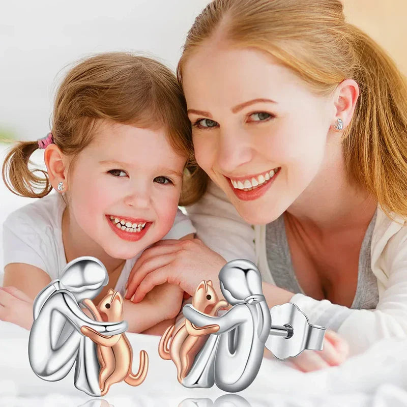 Pendientes de Abrazo de Gato en Plata y Oro Bicolor