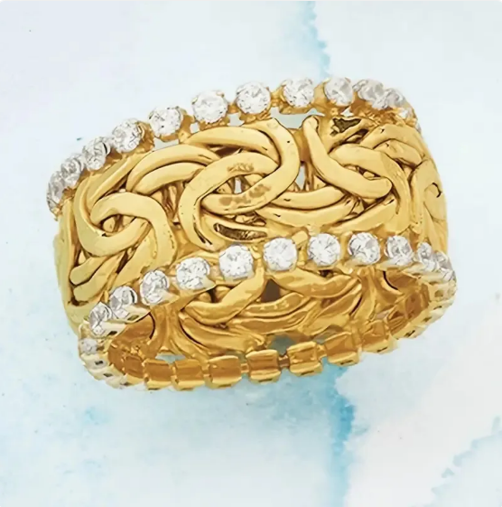 Anillo con Banda de Cristal Dorado Trenzado