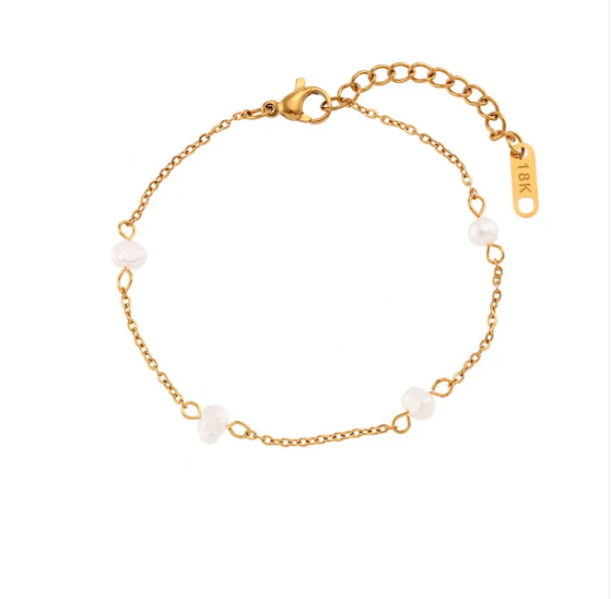 Conjunto de Collar y Pulsera de Perlas en Acero Inoxidable