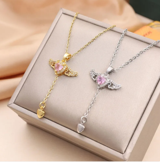 Collar de Alas de Ángel Corazón de Cupido