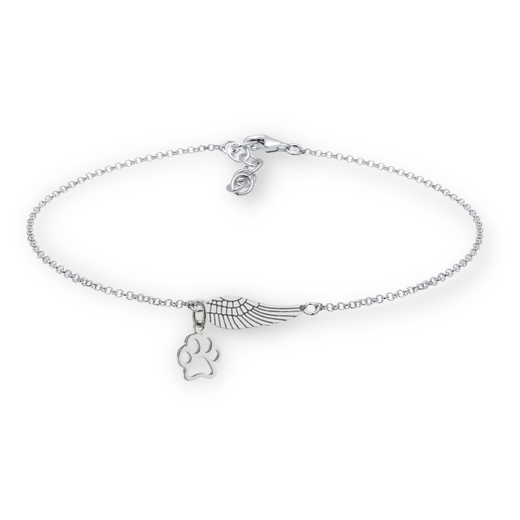 Pulsera Memorial en Plata con Ala de Ángel y Huella | Hecho a Mano
