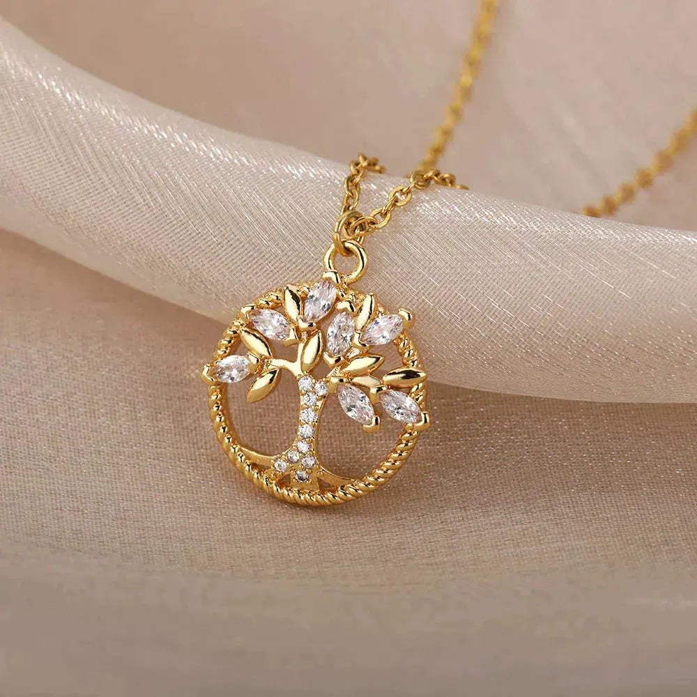 Colgante Árbol de la Vida con Circonitas en Oro