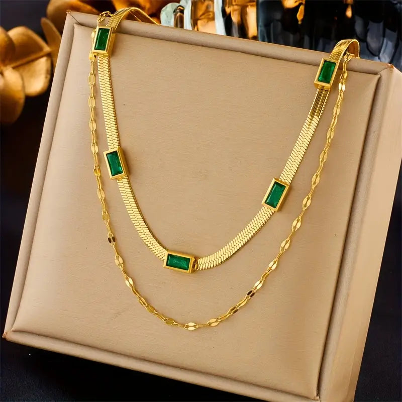 Collar de Capa Doble Sorella Gem en Oro Retro