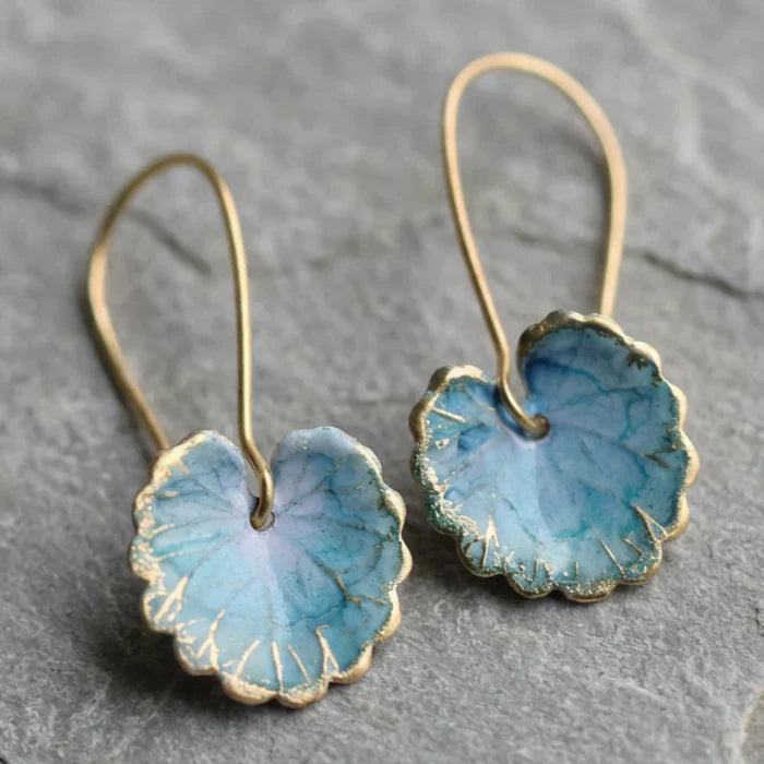 Pendientes vintage en forma de hoja azul