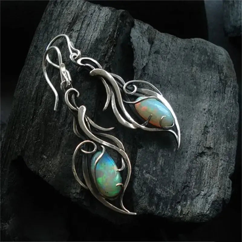 Pendientes de Ópalo Azul Vintage en Plata