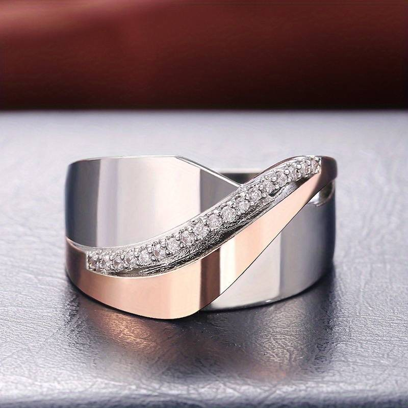 Anillo vintage en oro rosa y plata con zirconia