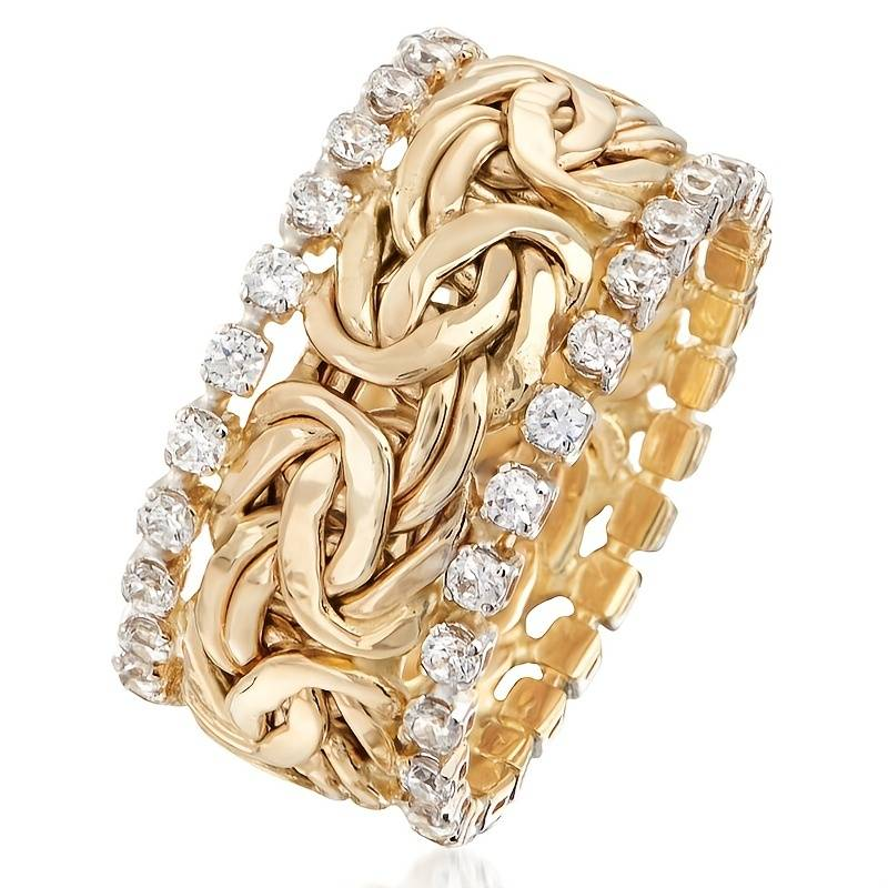 Anillo Trenzado de Oro Vintage con Circonita