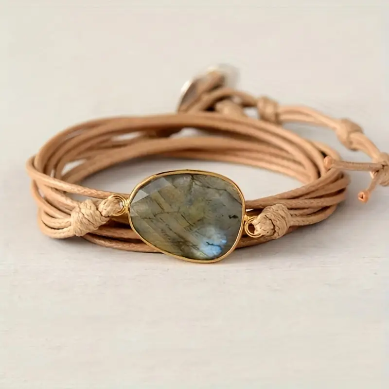 Pulsera de Cuero Vintage con Piedras
