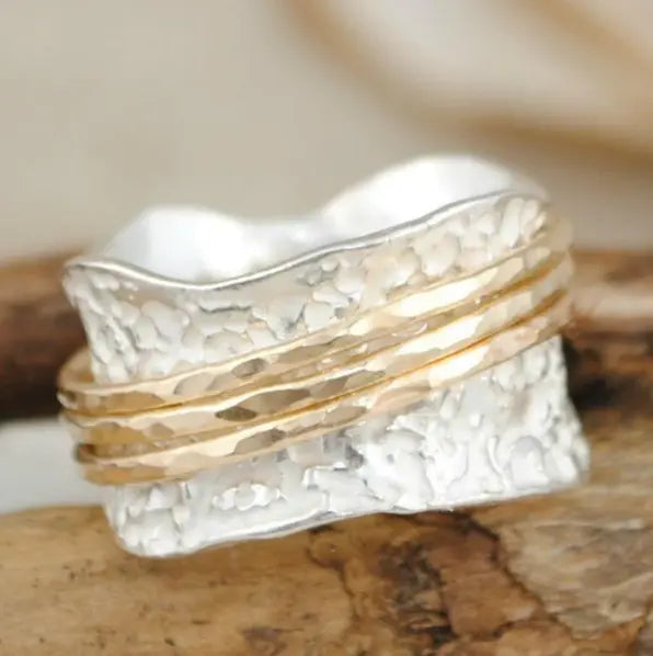Anillo Rotatorio Vintage en Oro y Plata