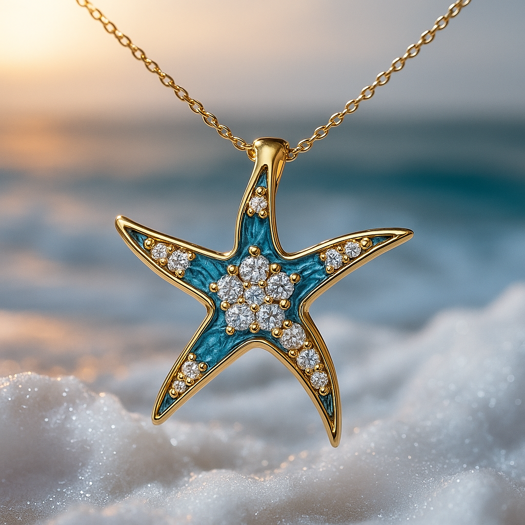 Collar con Estrella de Mar Azul Brillante y Ópalo