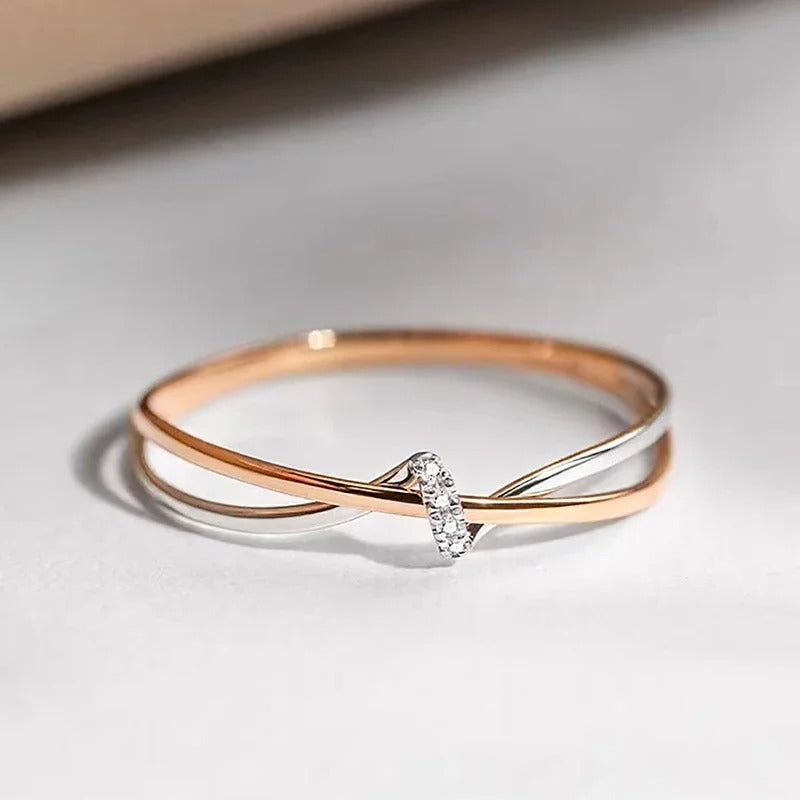 Anillo Entretejido en Oro Rosa y Plata