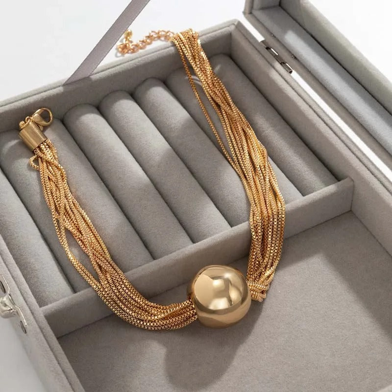 Collar Vintage con Colgante de Bolas Multicolores en Oro