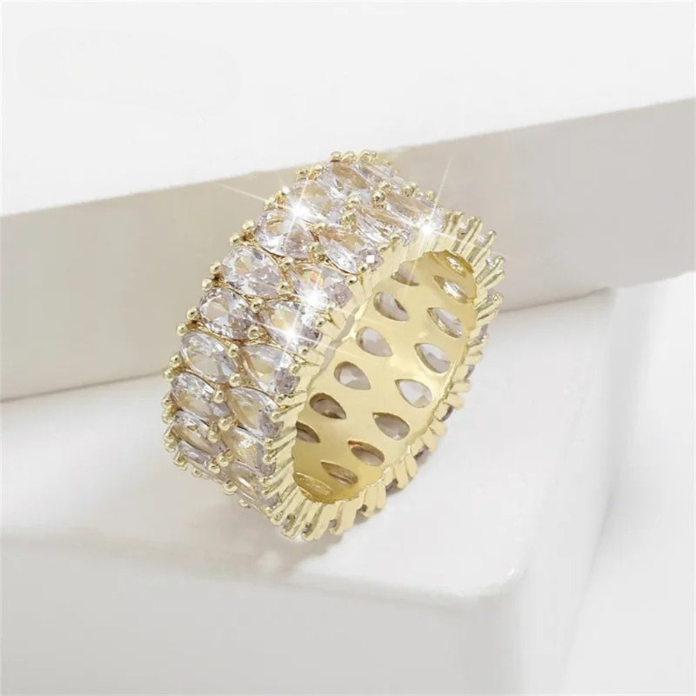 Anillo Vintage de Cristal Dorado Ancho