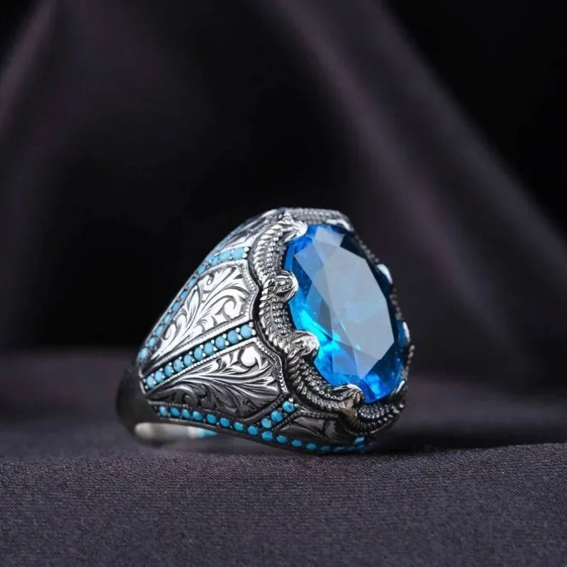 Anillo de Plata Hecho a Mano Vintage con Piedra Azul