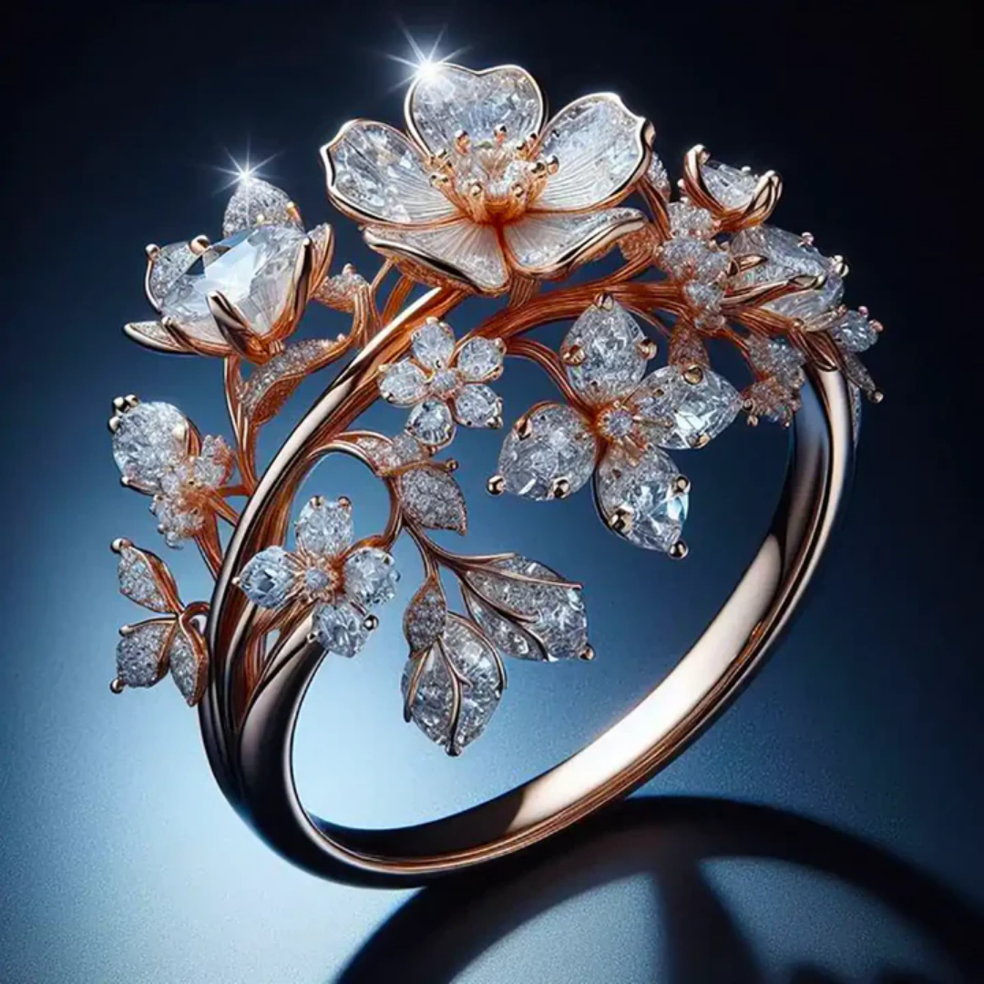 Anillo Brillante de Cristal y Flor
