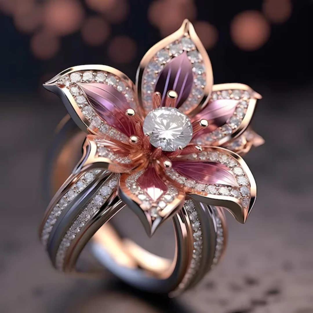 Anillo de Cristal de Loto Rosa Exótico