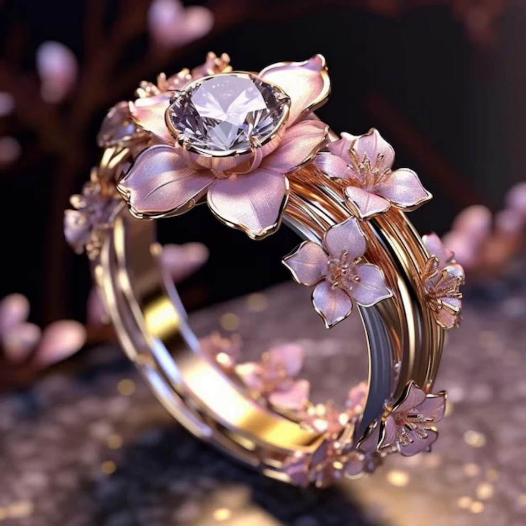 Anillo de Cristal de Flor Rosa Exótica