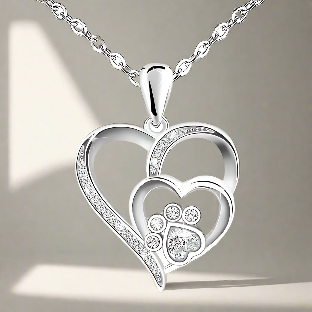 Collar de Plata de Ley con Huella y Corazón con Circonitas