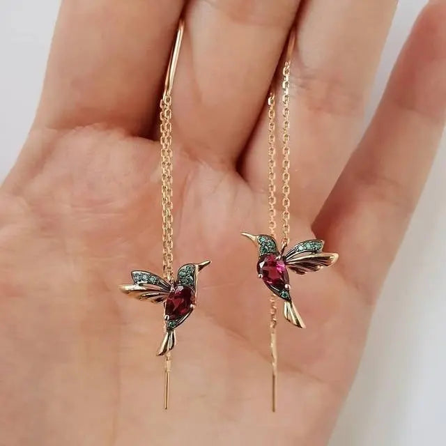 Pendientes con Colibrí en Esmalte y Zirconitas