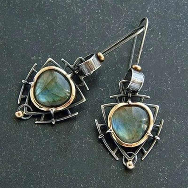 Pendientes Vintage de Plata y Oro con Labradorita