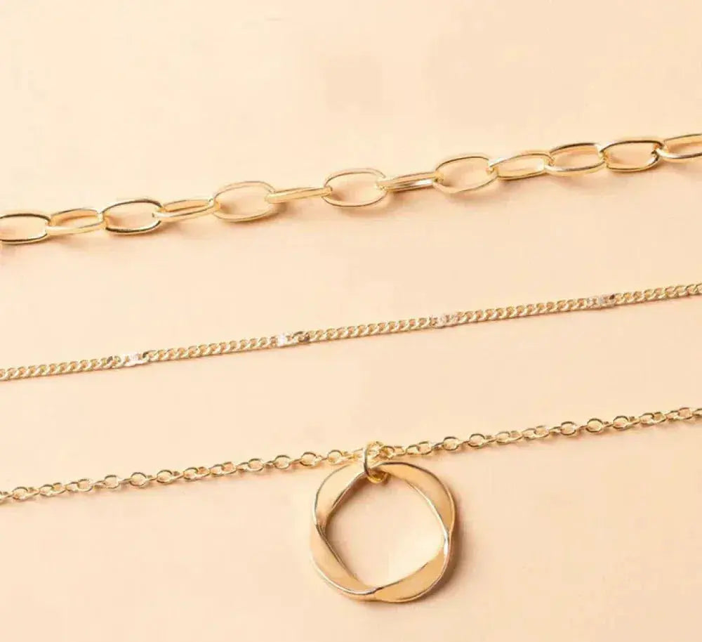 Collar de Cadenas Capas Vintage con Colgante de Oro