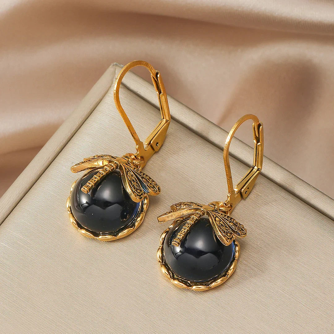 Pendientes de Esfera de Libélula de Plata Antigua