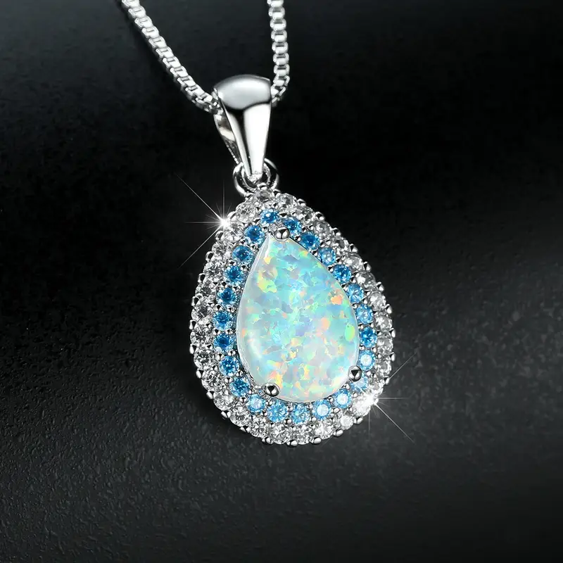Collar de Gota de Ópalo Azul Brillante