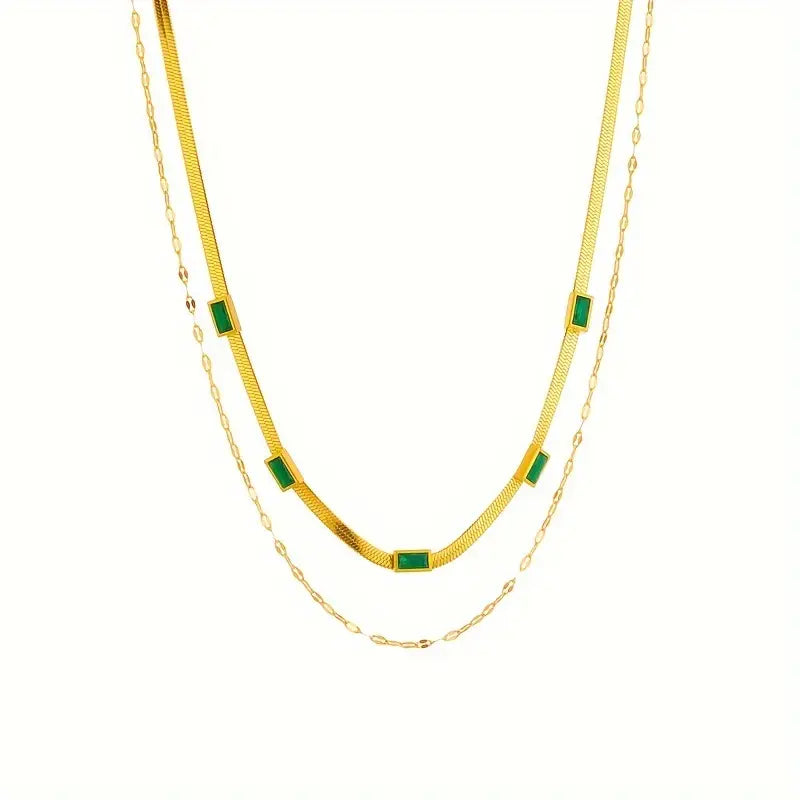 Collar de Capa Doble Sorella Gem en Oro Retro