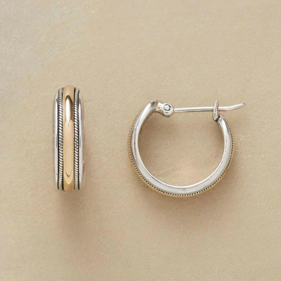 Pendientes de Aro de Línea Dorada Vintage en Plata