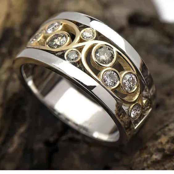 Anillo Vintage en Oro y Plata con Zirconia en Forma de Hiedra
