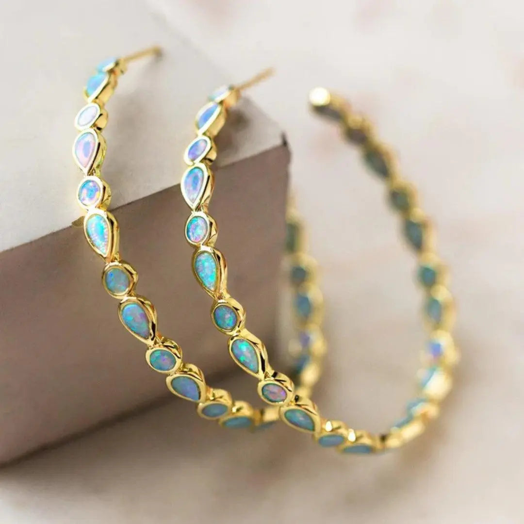 Pendientes de Ópalo Azul Vintage en Oro