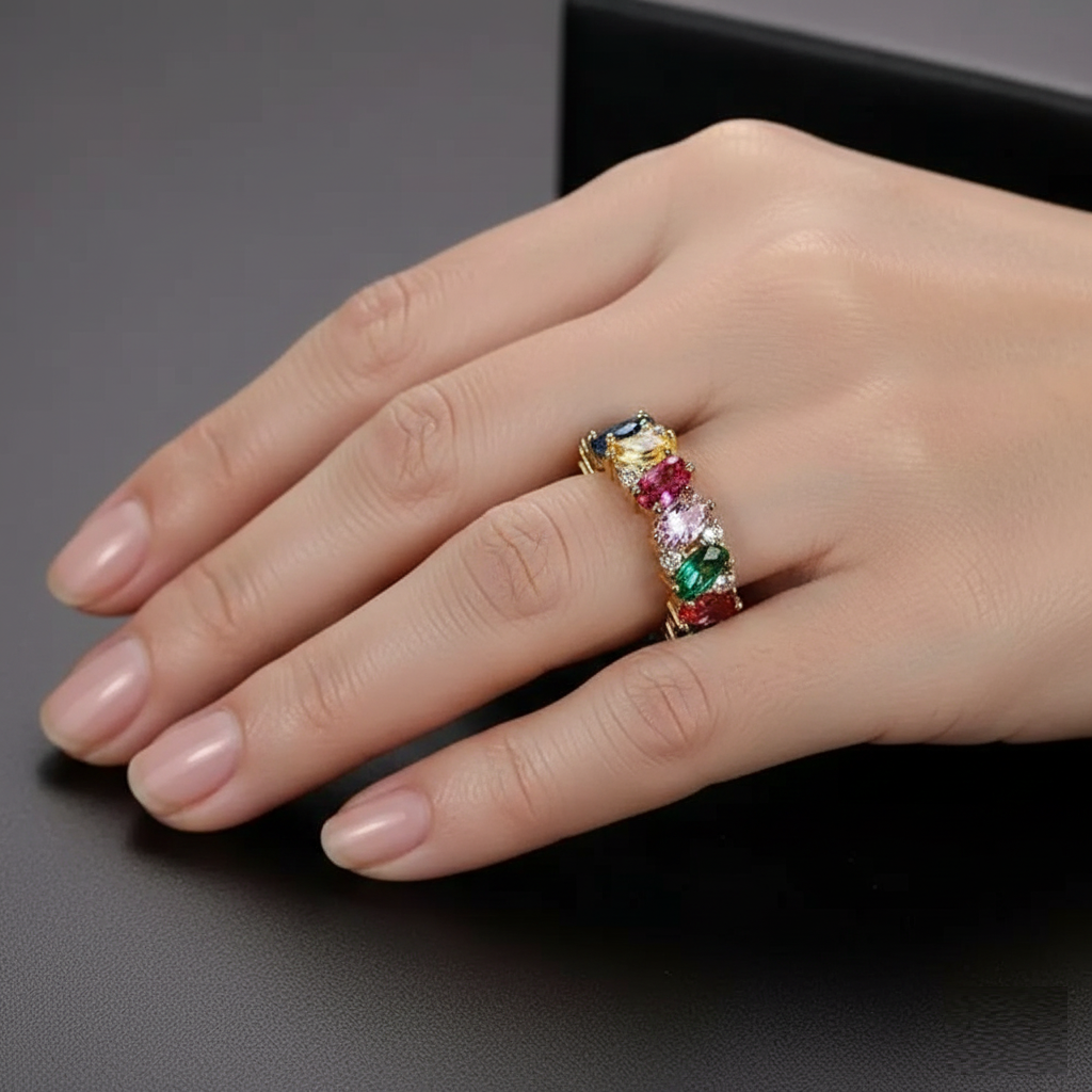 Anillo Vintage con Zirconias Multicolores