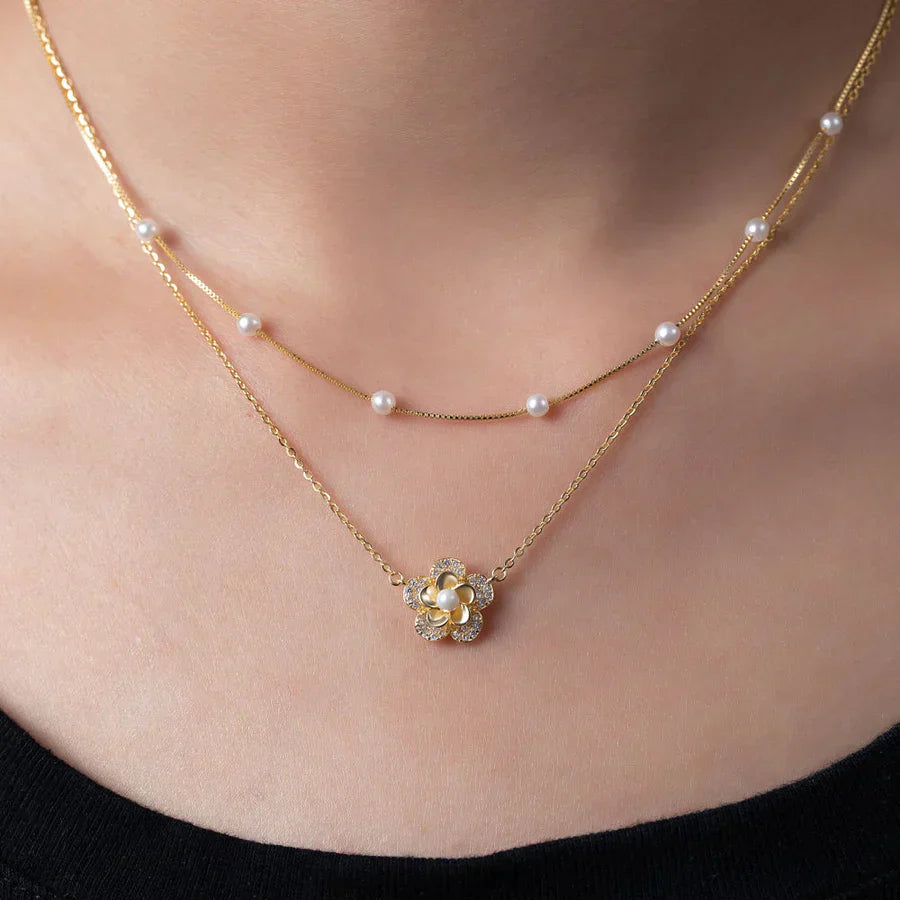 Collar de Flor de Perlas de Doble Capa