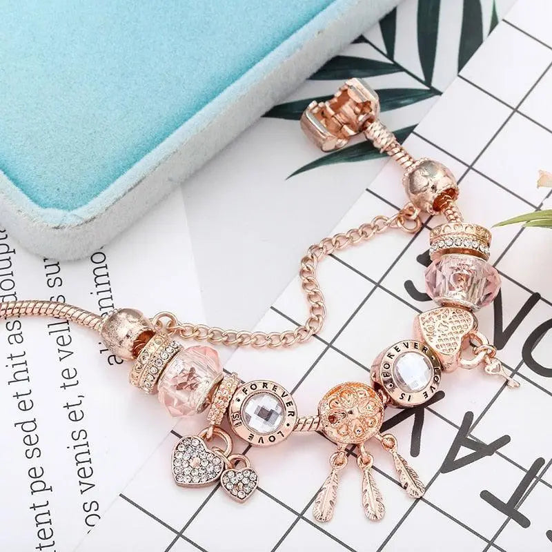 Pulsera Atrapa Sueños Rosa con Pendientes de Plata