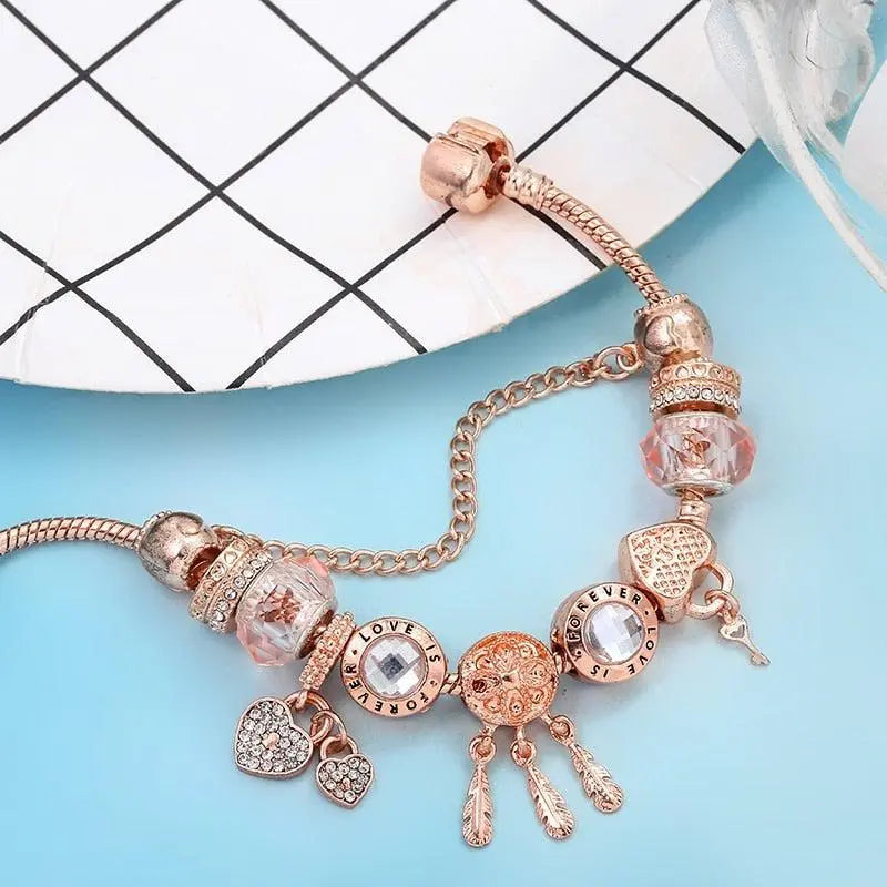 Pulsera Atrapa Sueños Rosa con Pendientes de Plata