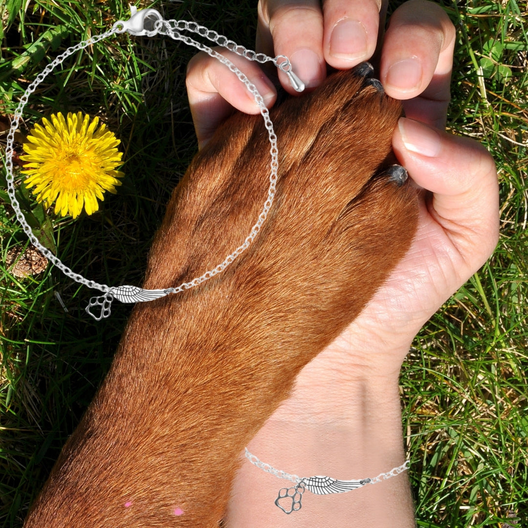 Pulsera Memorial en Plata con Ala de Ángel y Huella | Hecho a Mano